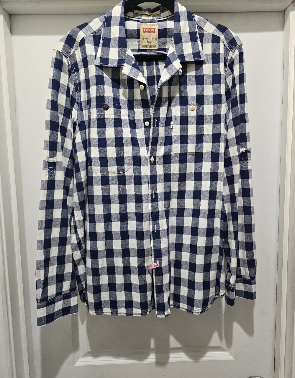 Levi's Navy Blue and White Check Flannel Button-Up Shirt